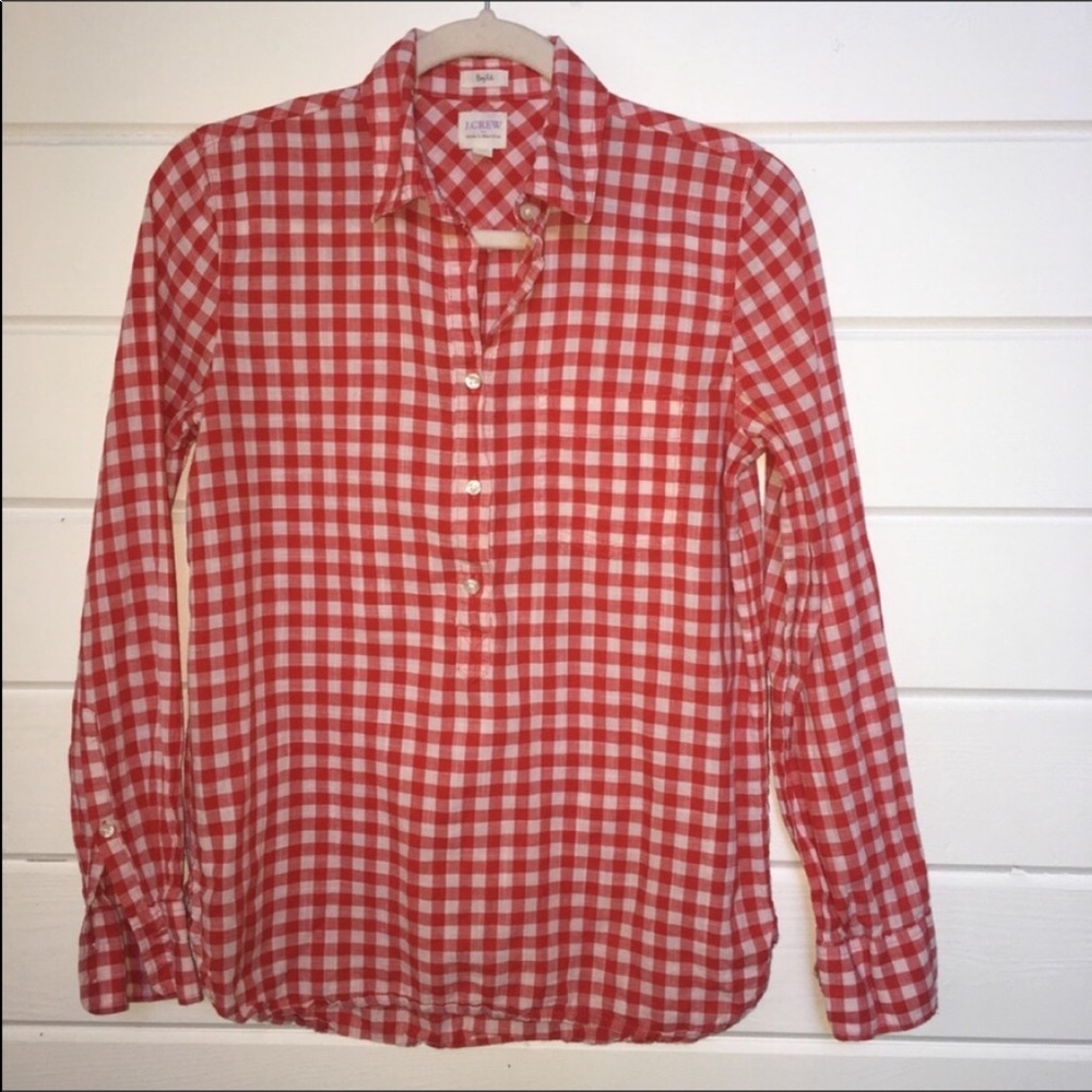 J. Crew Red & White Checked Long Sleeve Cotton XS